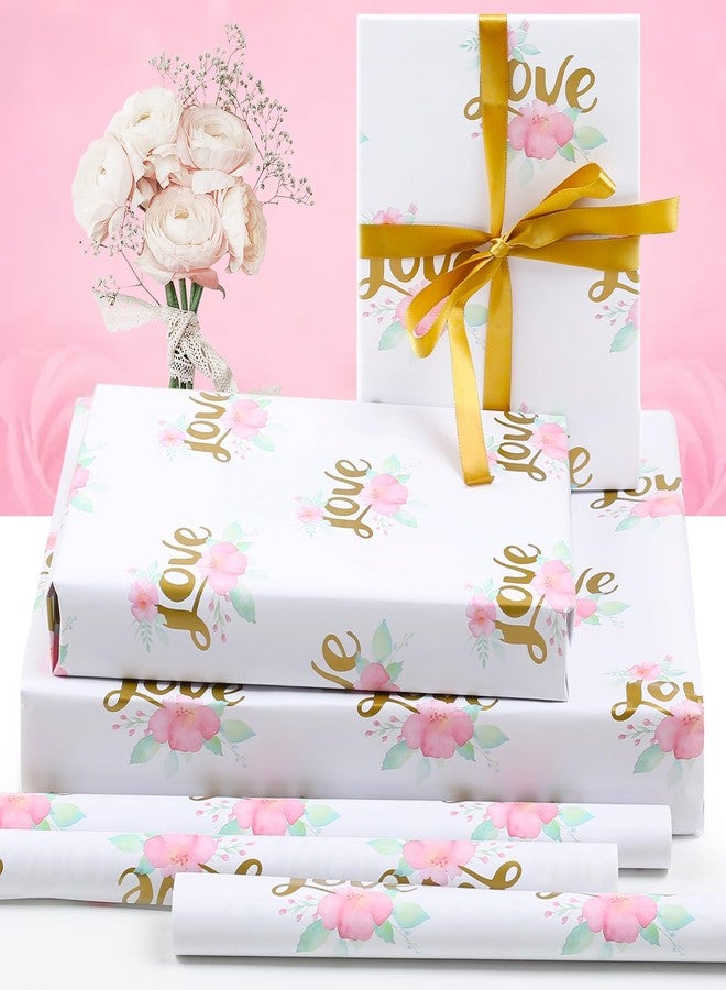 AirCool Wedding Wrapping Paper, Gold Love With Pink Floral White Groom Gift Wrap Folded Flat 5 Sheets 20x28 inches Per Sheet With Ribbon for Wedding Shower, Bridal Shower, Engagements, Birthday, Anniversary - Image 3